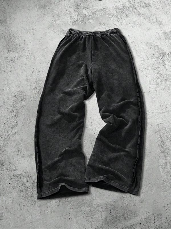 Men's Plus Size Washed Cotton Straight Leg Pants, Comfortable Casual Long Trousers, Stylish and Durable Clothing for Daily Wear