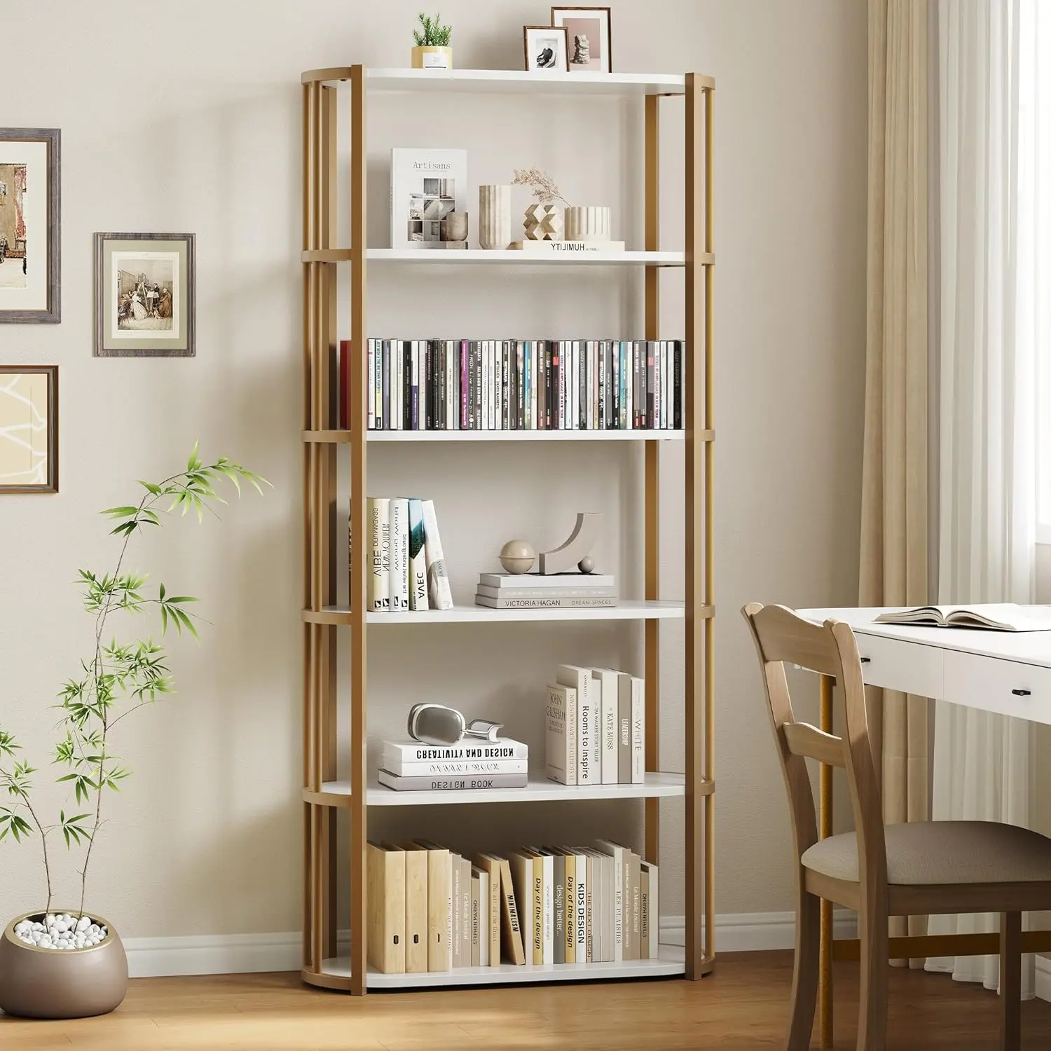 Gaomon Rustic Bookshelf - 6-Tier MDF Wood Office Furniture with Iron Frame, 11 81"D X 31 5"W X 70 87"H, 71in Tall, Anti-Tip Design, Large Open Storage for Living Room, Reading Nook, Assembly Required, Easy Setup