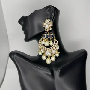 Uncut Polki Kundan Earrings for Women, Traditional Indian Bridal Jewelry Accessory