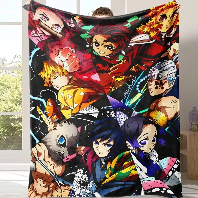 Demon Slayer Anime Character Flannel Blanket, Soft Warm Throw for Bedroom Nap Sofa TV, Perfect Gift for Anime Fans Suitable for all four seasons A gift suitable for fans, friends and children