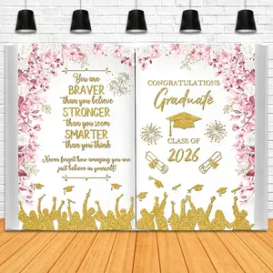 Graduation & Congrats Grad Backdrop – Floral Book Theme Tapestry, Wall Hanging, Photography Background, Polyester HD Print, Party, Photo Booth, Celebration Decor