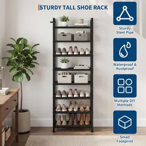 Slim  Shoe Rack Organizer with Metal Frame & Non-Woven Shelves – Adjustable Space-Saving Shoe Storage for Entryway or Bedroom – Black