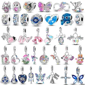 2025 NEW Charms 925 Sterling Silver Blue Eyes Beads Clips Charm Safety Chain For Original Bracelet DIY Jewelry Making