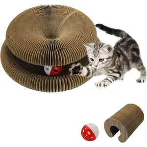 Household daily necessities Andiker Magic Organ Cat Scratching Board, Corrugated Paper Cat Scratcher with Jingly Ball for Playing Scratching Paws, Foldable Grinding Cat Toys for Indoor Cats for Mental & Physical Exercise(Wood)