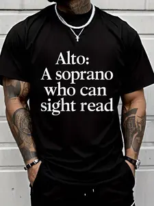 100% cotton Alto Singer Vocal Range Vocalist Voice Singing CChoir Printed T-shirt, Short-sleeved Crew Neck Casual Top, Suitable For All Seasons, Men's Wear