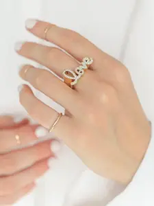 Ladies' Gold Ring Elegant and Cute Band 18k Gold-Plated Anti-Allergy Gold Steel Color Diamond-Encrusted Love Letter Jewelry Essential Open Ring for Home and Outdoor Dressing and Matching Wedding Promise Rings Engagement Wedding Ring