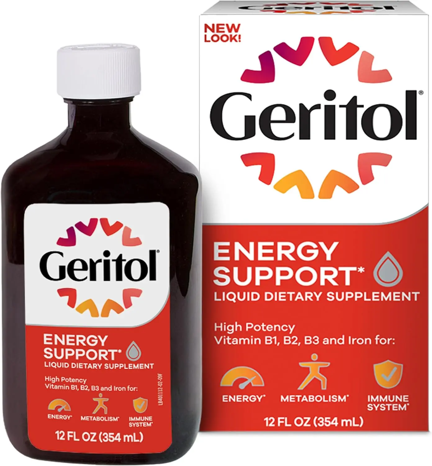 Geritol Liquid Vitamin and Iron Supplement, Energy Support Vitamins, Contains High Potency B-Vitamins and Iron, Easy to Swallow, No Artificial Sweeteners, Non-GMO, 12 Oz