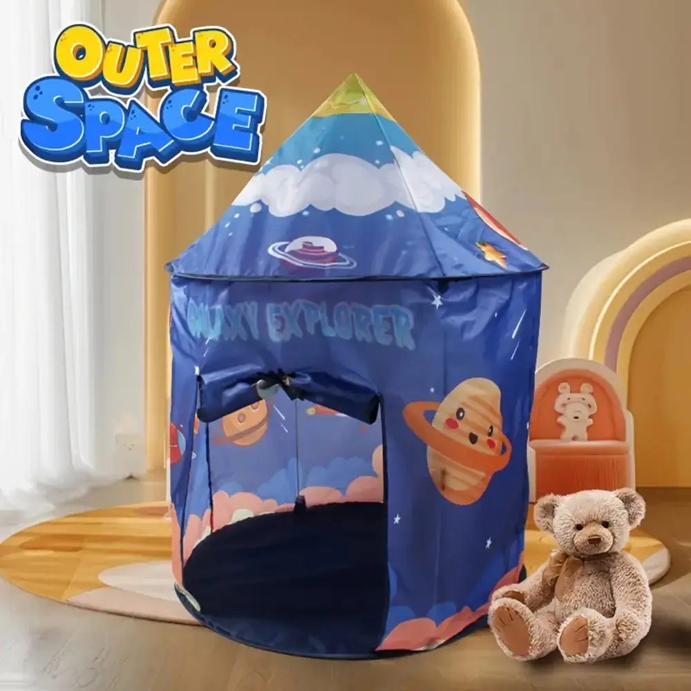 Galaxy Explorer Outer Space Kids Play Tent, Pop Up Castle Playhouse, Portable Indoor Outdoor Toddler Tent, Space Planet Themed Pretend Play Toy Gift for Boys Girls
