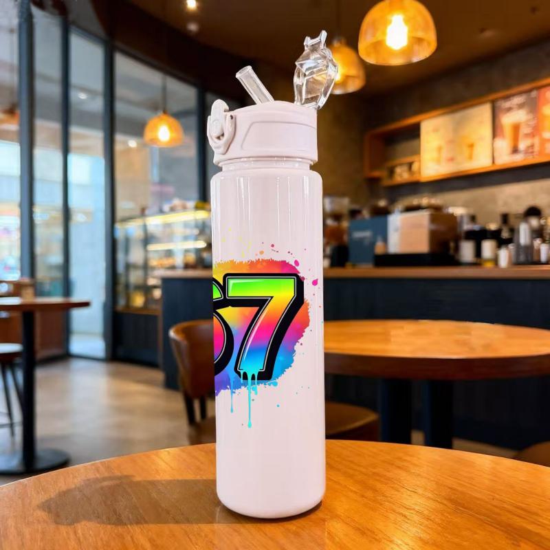 3D Printed Number 67 Pattern Lightweight Leak Proof Travel Drink Bottle,Reusable. Suitable for Office,Gym,Outdoor Sports, Yoga,