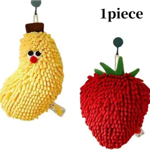 Cute Fruit Fuzzy Hand Towel Set, Quick-Dry Ultra-Fine Fiber, Decorative Puff Towel, Kitchen Fuzzy Ball Sponge, Creative Wall-Mounted Hand Dryer Kit
