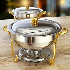 Chafing Dishes for Buffet 2 Pack, 5QT Round Chafing Dish Buffet Set [Elegant Gold and Silver Colors] Stainless Buffet Food Warmers Sets for Catering Events Parties Dinners with Complete Set