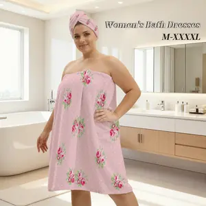 Curvy-Friendly Wearable Bathrobe Dress Dry Hair Cap Set, Wide Wrap Design, Full Coverage, Super Absorbent, Fits All Body Types, Home & Sauna Use, Soft, Towel