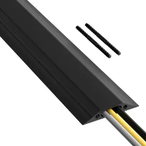 30ft Floor Cord Cover, Made in USA Linkable Cable Protector, Hide Extension Cords, Protect Cords, Prevent Cable Trips, Cord Hider, Heavy Duty, Cord Cavity = 1.18" (W) x 0.39" (H) - Black
