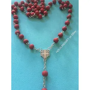 JERUSALEM Rose Smell Wood Catholic ROSARY Bead Necklace Cross Crucifix US SELLER