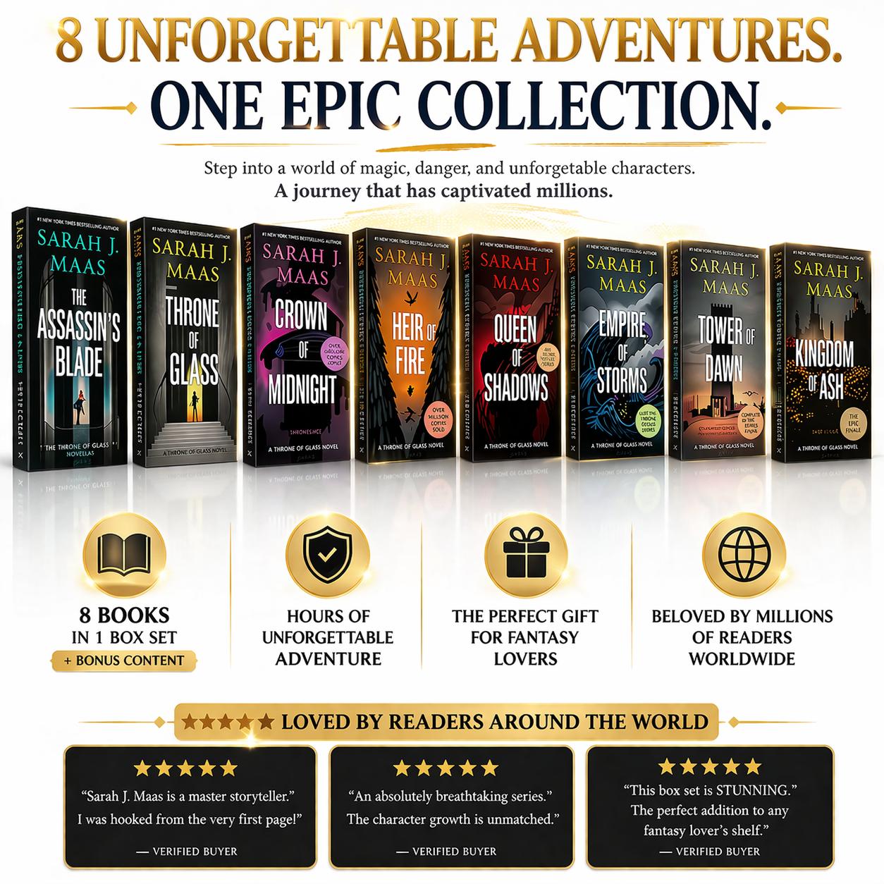 Throne of Glass Complete 8 Book Paperback Set by Sarah J Maas Fantasy Romance Series YA Book Box Collection Gift for Book Lovers