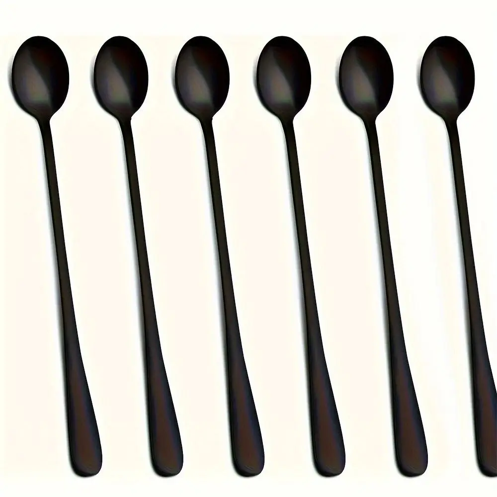 Stainless Steel Long Handle Spoon (6 Counts), Mirror Polished Coffee Stirring Spoon, Tea Spoon, Kitchen Cutlery, Dishwasher Safe, Spoons Set, Kitchenware