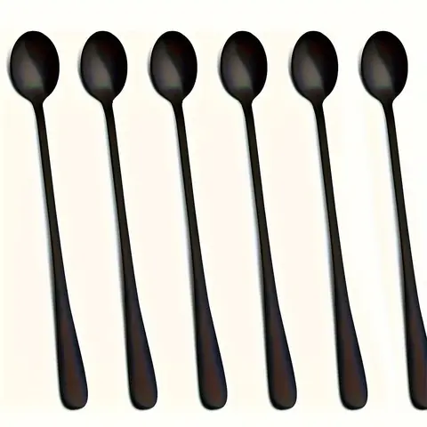 Stainless Steel Long Handle Spoon (6 Counts), Mirror Polished Coffee Stirring Spoon, Tea Spoon, Cooking Spoons Set, Kitchen Cutlery, Dishwasher Safe, Spoons Set