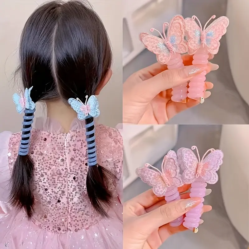 2-piece set of bohemian butterfly spiral hair ties - colorful elastic ponytail bands, suitable girls' parties and festivals, hair accessories