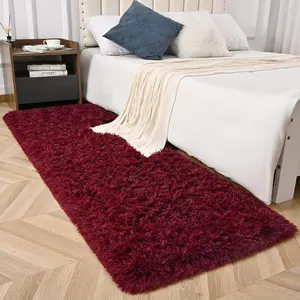 Burgundy Red Runner Area Rugs for Bedroom Living Room, 2x4 Feet Bedside Rugs, Soft Shaggy Carpet for Kids Room Nursery, Cute Furry Rugs for Girls Boys Dorm Room Home