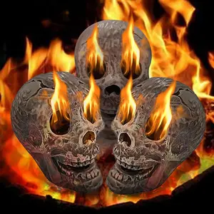 Ceramic Human Skull Fire Log - Fireproof for Fire Pit, Fireplace, Gas - Halloween Horror Decorations (3, Black)