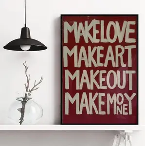 "Make Love Make Art" Typography Poster, Bold Red Paper Decor Photo, Modern Artistic Room Wall Art, Edgy Motivational Quote Print