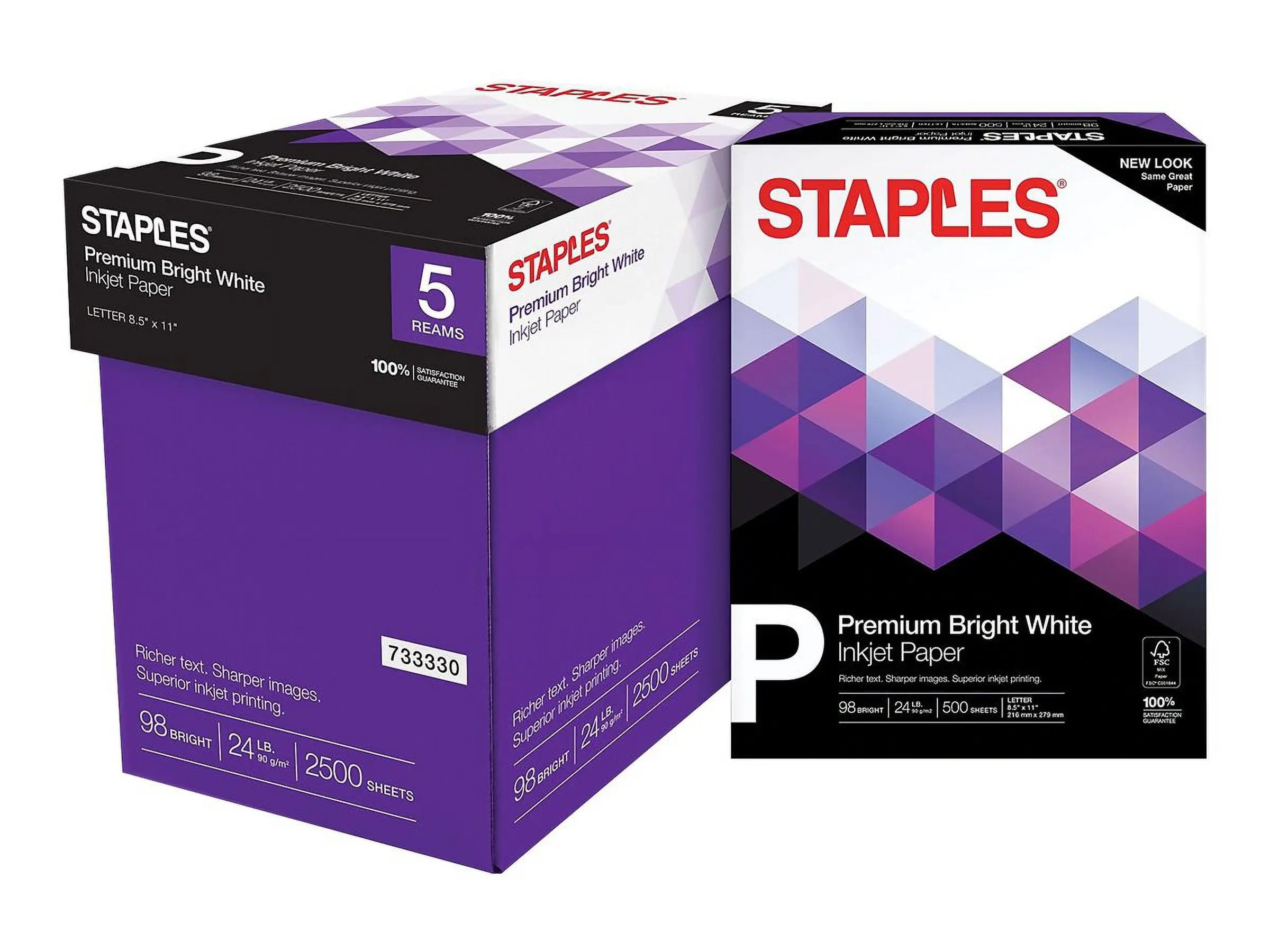 Staples Inkjet Paper – 8.5” x 11” Multipurpose, 24 lbs, 98Bright, 5-Reams/Carton