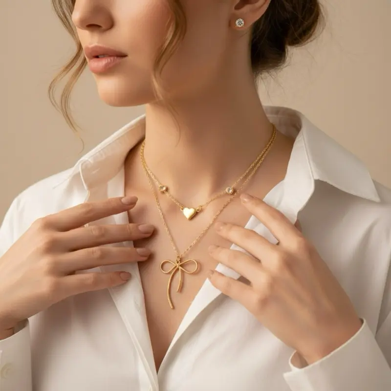Fashion Two Layer Bow Necklace