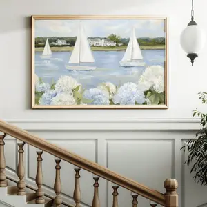 [Sale off up to 50%] Grandmillenial Preppy Coastal Art Print, Coastal Grandaughter Sailboat Floral Print, Coastal Cottagecore, Blue Hydrangea Beachy Wall Art