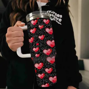 40oz large capacity car water bottles with lid and handle, 304 stainless steel insulated tumbler - Glitter Hearts, suitable for car, office, travel, Winter Tumbler for Her/His, new year gifts and Valentine gifts
