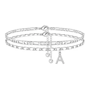 Letter Layered Ankle Bracelets for Women Dainty Chain Initial Pendant Anklets Set Non Tarnish Alphabetical Ankle A-Z Gifts for Girls Costume Accessories