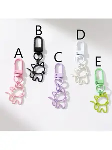 1pc Cute Cat Keychain with Hollow Design - Alloy Car Key & Backpack Charm, Colorful Cat Keyring for Valentine's Day Gift, Men's Fashion Accessory, Playful Key Holder | Quality Metal Ring Attachment, Cute Keychain