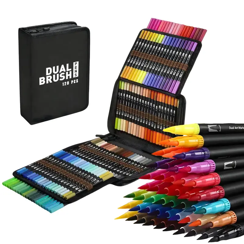 120 Dual Tip Brush Marker Pens with Fineliner & Brush Tip Pens Felt Tip Pens Set, Art Markers Watercolour Brush with Case for Adults Student Colouring Calligraphy Drawing Sketching