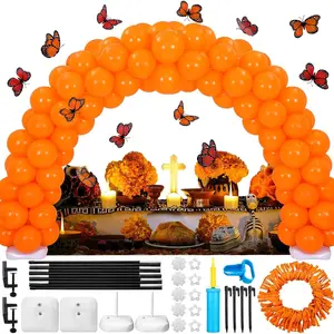 Dia De Los Muertos Decorations Set 12ft Day of The  Marigold Balloon Arch Stand Kit 100 Balloons 2 Balloon Stands Water Fillable Bases 12 count  Butterfly Decor for Dia De Los Muertos Altar Decor