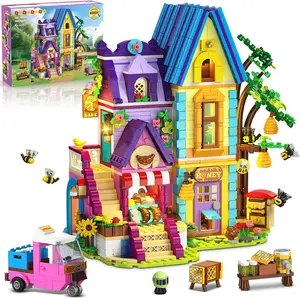 HOGOKIDS Beeeeping & Bakery House Building Toy with LED Light - 1084PCS Friends Girls Baking Building Set with Honey Workshop, Pretend Play Birthday for Kids Girls Boys Ages 8-12+ Years