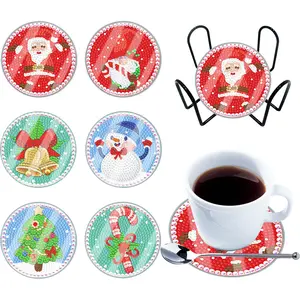 6pcs Diamond Painting Coasters Kit Classic Mandala DIY Diamond Dot Art Coasters Modern Animal Cartoon Waterproof Holiday Christmas for Adults and Beginners