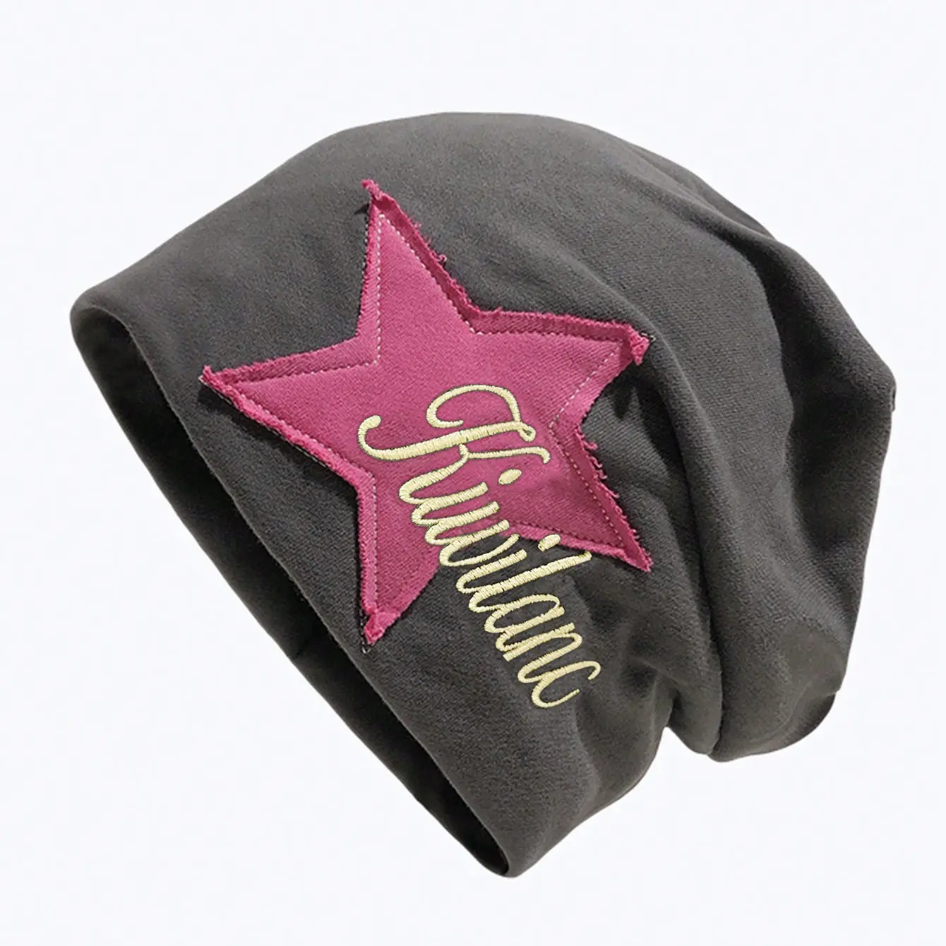 Star Patch Slouchy Beanie Hat, Lightweight Stretchy Cotton Blend Embroidered Skull Cap for Women and Men, Casual Streetwear Accessory