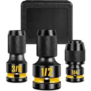 3/8 1/4 1/2-Inch Drive to 1/4-Inch Hex Socket Adapter, 3 count Quick Release  Bit Holders, Square Drive Adapter, CR-MO Steel, Deep Embossed Size Marking