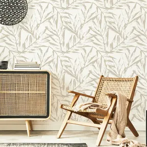 Beige and Light Brown Plant Leaf Pattern, Natural Minimalist Style, Wallpaper (Vinyl Material) DIY Home Decor Sticker Matte Texture, Wardrobe Drawer Wall Transformation Furniture Renovation Multi-Scene Application Self Adhesive Wallpaper