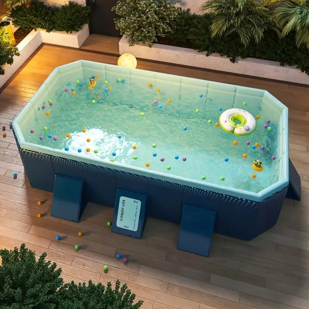 Blue 3.0m Foldable PVC Non-Inflatable Integrated Swimming Pool for Backyard Family Use (Home Improvement Garden Supplies) Folding Kiddie Pool Portable Pool