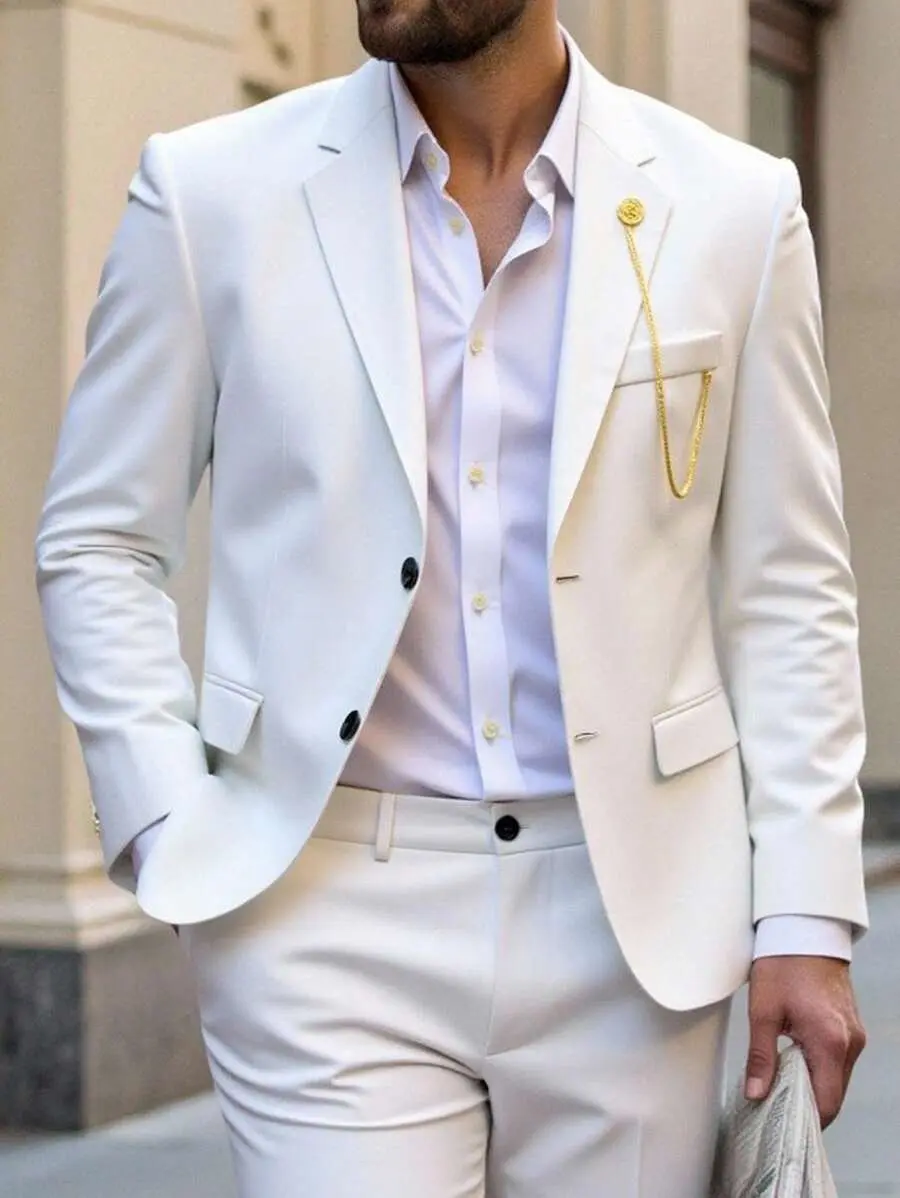 Men's Simple Solid Color Jacket And Pants Suit, Party Wear