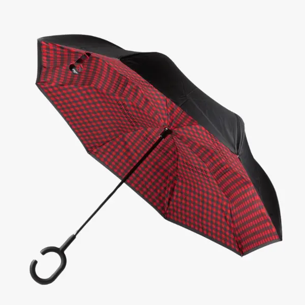 Red Gingham Checkered Inverted Umbrella - Scarlet