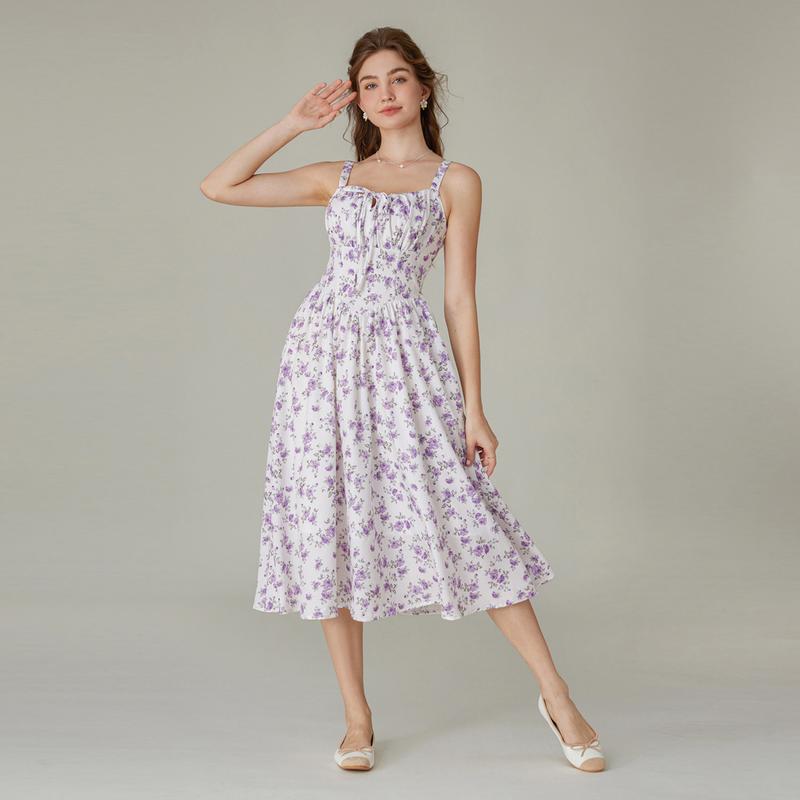 Grace Karin Women's Floral Midi Dress Corset Sundresses 2025 Summer Spring Vacation Milkmaid Dresses