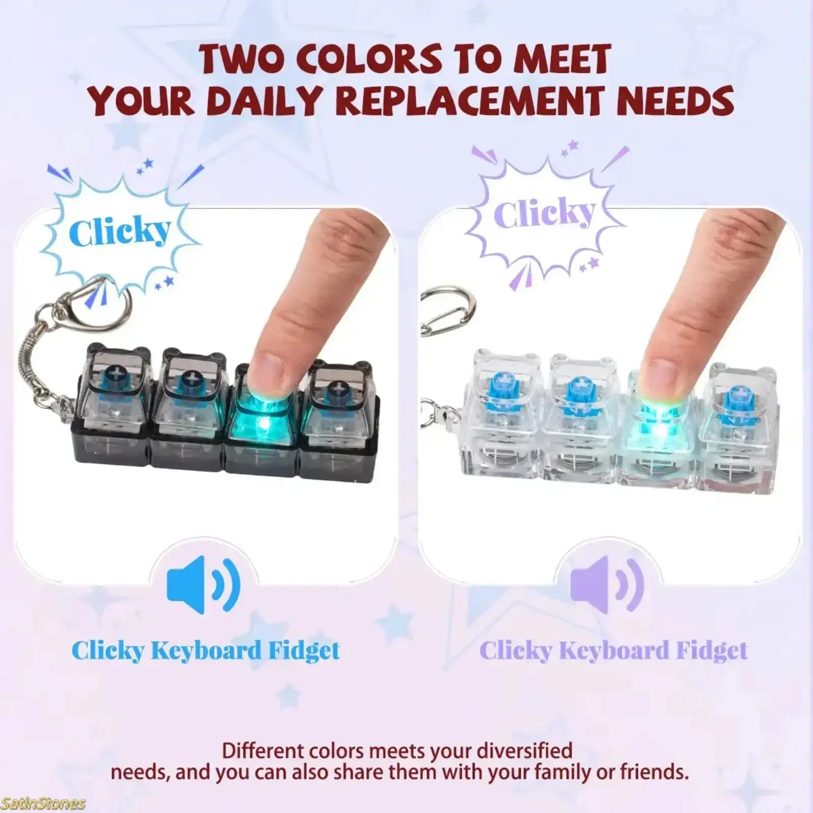 Cute Bear LED Light Fidget Keycap Keychain - Fidgets Clicker Clip Keychain for Adults, Stress Relief Anxiety & Daily Decompression Fashion Accessory, Clicker Clip Keychains