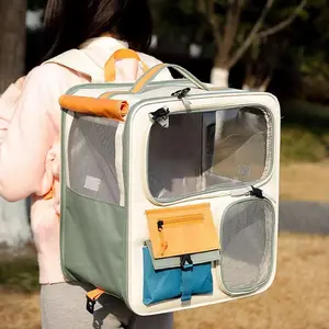 Dog & Cat Travel Carrier Bag Breathable Ventilated Mesh Pet Backpack Transparent Window Pet Backpack for Outing and Car Rides