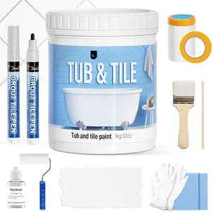 Tub , Tub and Tile Refinishing Kit 35oz with Tools and 2 Grout Pen, White Bathtub  Water Based &Low Odor, Easy to Use Sink  for Bathroom Kitchen, Semi-Gloss White, 50-55sq.ft