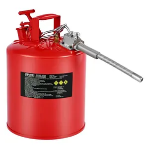 VEVOR Safety Gas Can, 5 Gallon Type II Red Safety Can for Gasoline with Stainless Steel Flame Arrester, Self-Closing Lid Flexible Metal Spout, Carbon Steel Flammable Storage with Ergonomic Handle