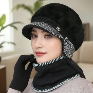 1pc Beret Single Hat New Letter Middle-aged and Elderly Women's Fleece-Lined Thickened Warm Ear Protection Cap Suitable for Outdoor Travel