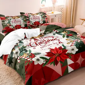 3pcs HD Digital Christmas Wreath Print Decorative Duvet Cover Set, Soft Polyester Fabric, Comfortable Bedding, Suitable for Bedroom, Dormitory, Guest Room