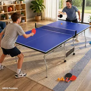 ARCH 8*4.5ft Mid-Size Table Tennis Table Foldable & Portable Ping Pong Table Set for Indoor Games with Net, 2 Table Tennis Paddles and 3 Balls