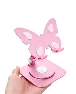 Pink Aluminum Alloy Butterfly Cellphone Mount, 360° Rotating Foldable Mobile Accessory, Steady Support Home Accessories for iPhone 17/16/15/14/13/12/11, Smartphones & Tablets